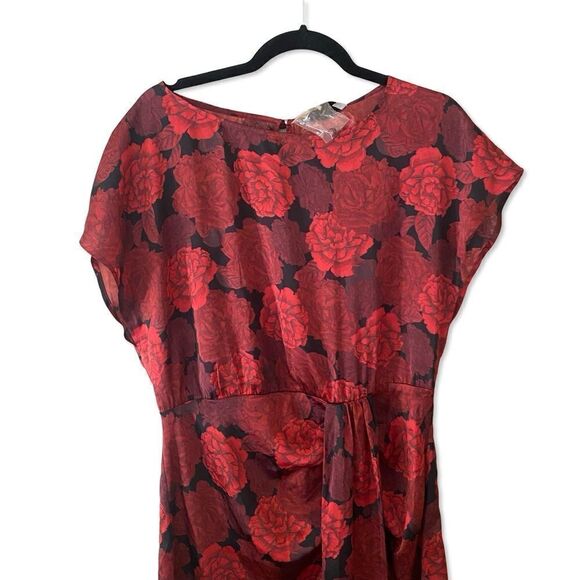 L’Academie Elaina midi dress red Peony rose print draped mini NWT $188 Revolve L - Picture 5 of 11